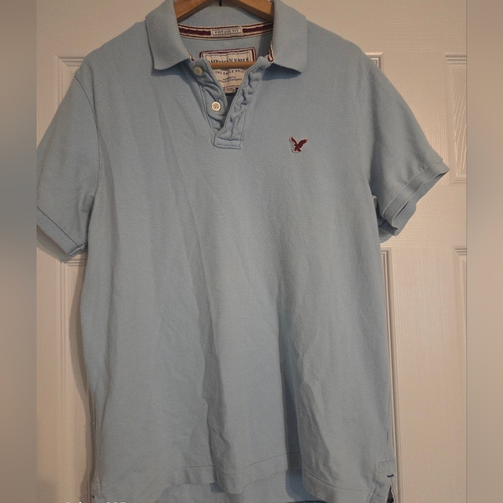 Vintage American Eagle Polo Early 00's Baby Blue Red Bird Preppy Large L